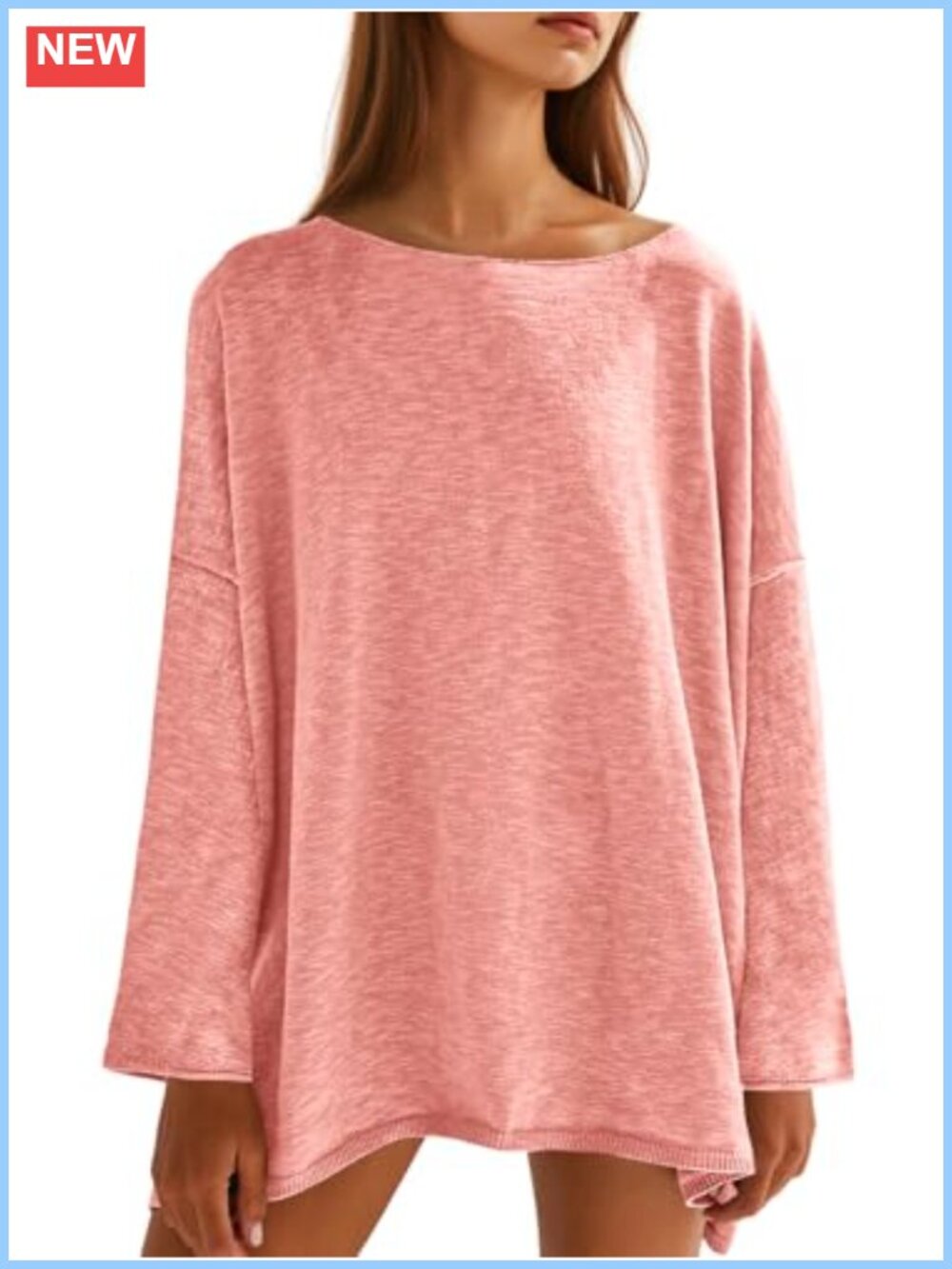Oversized Long Sleeve Knit Tunic Sweater Lightweight Pullover Crew Neck